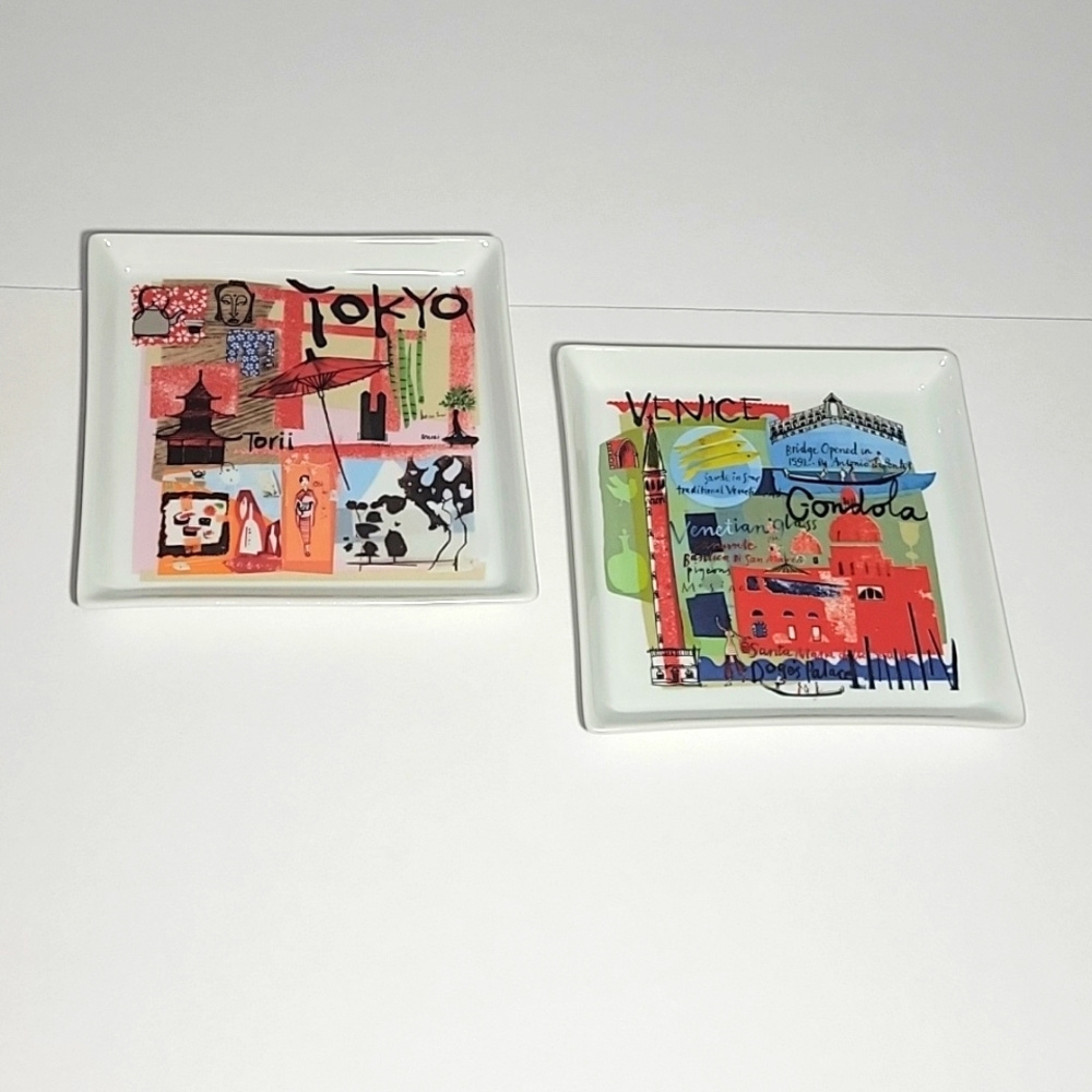 Crate&Barrel Crate and Barrel Tokyo and Venice City Scenes Tapas Plates-Set of 2